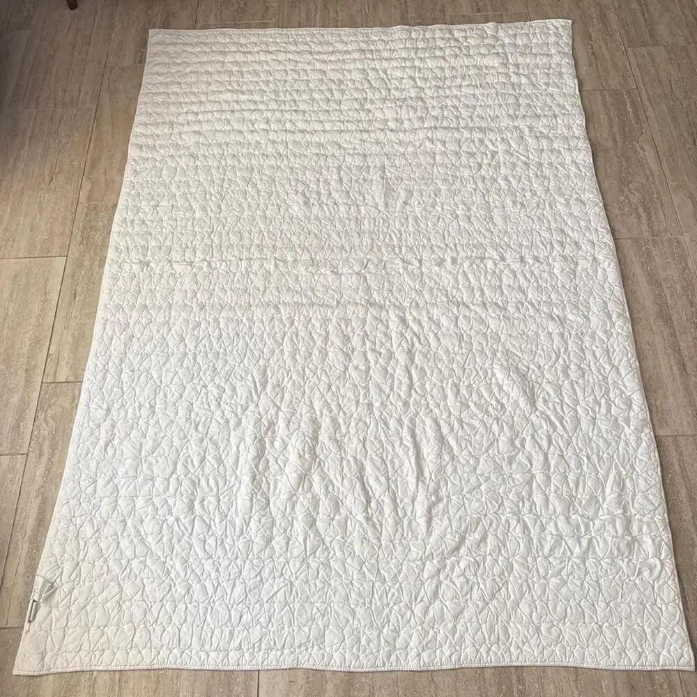 Crate & Barrel Organic Cotton Bedding Quilt set Pink White Waffle knit Striped